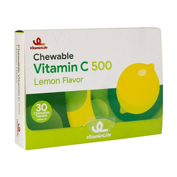 قرص جویدنی ویتامین ث 500 میلی گرم طعم لیمو30عددی ویتامین لایف-Vitamin Life