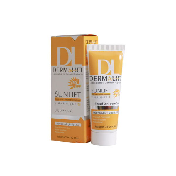 کرم ضد آفتاب رنگی بژ روشن SPF50 پوست خشک و معمولی 40 میلی لیتردرمالیفت-Dermalift