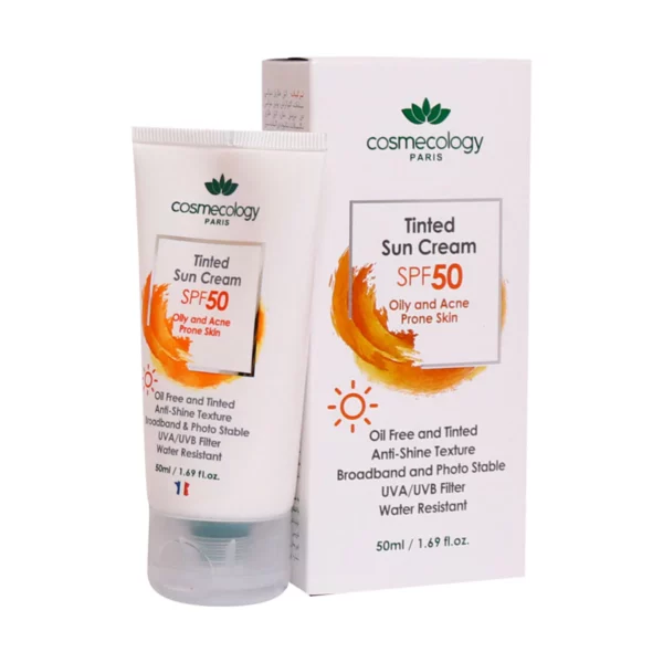 کرم ضد آفتاب رنگی SPF50 فاقد چربی کاسمکولوژی 50 میلی لیتر _ Cosmecology Tinted Sun Cream SPF50 For Oily And Acne Prone Skin 50 ml_کاسمکولوژی